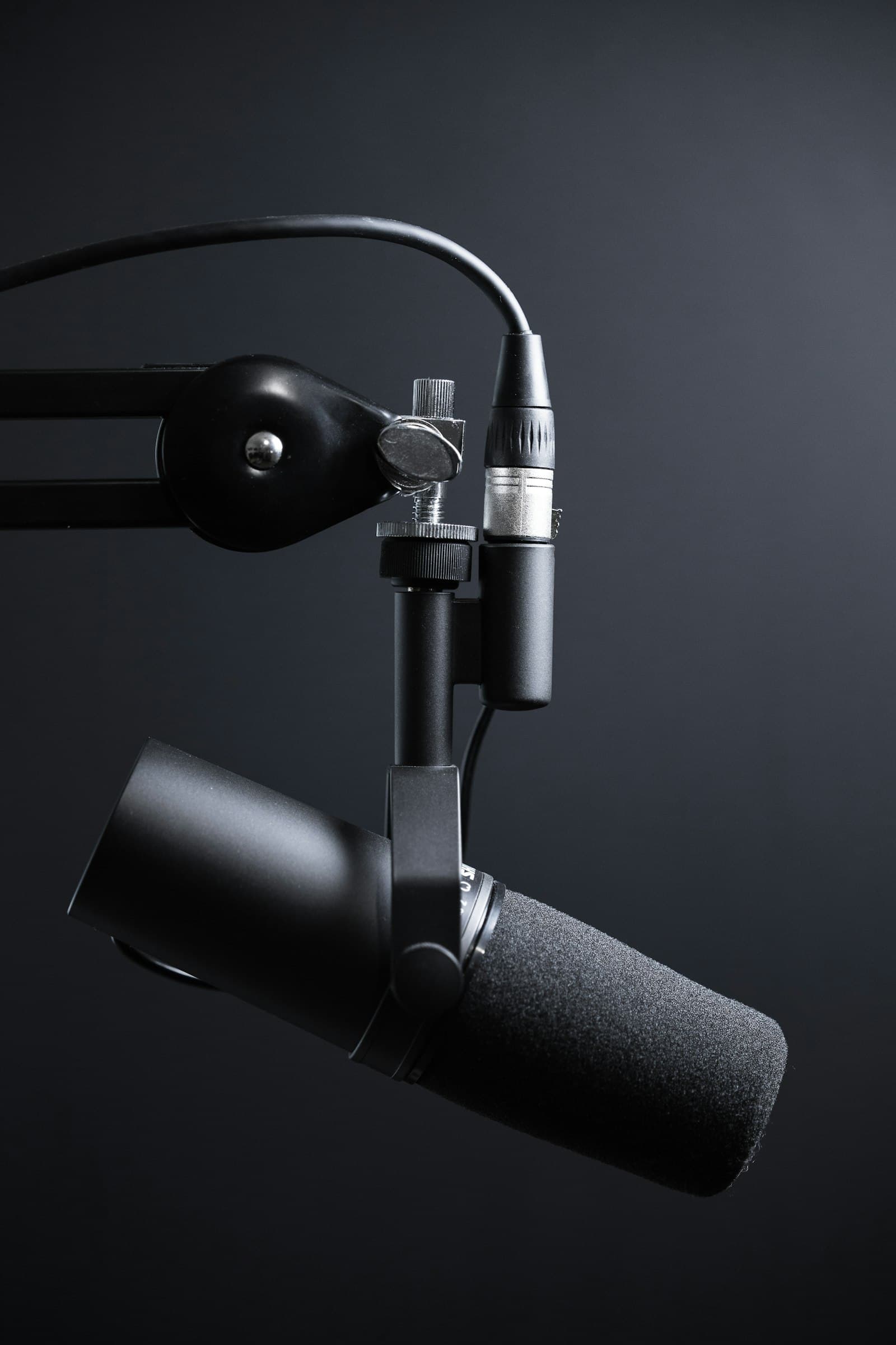 Podcast microphone in a recording studio